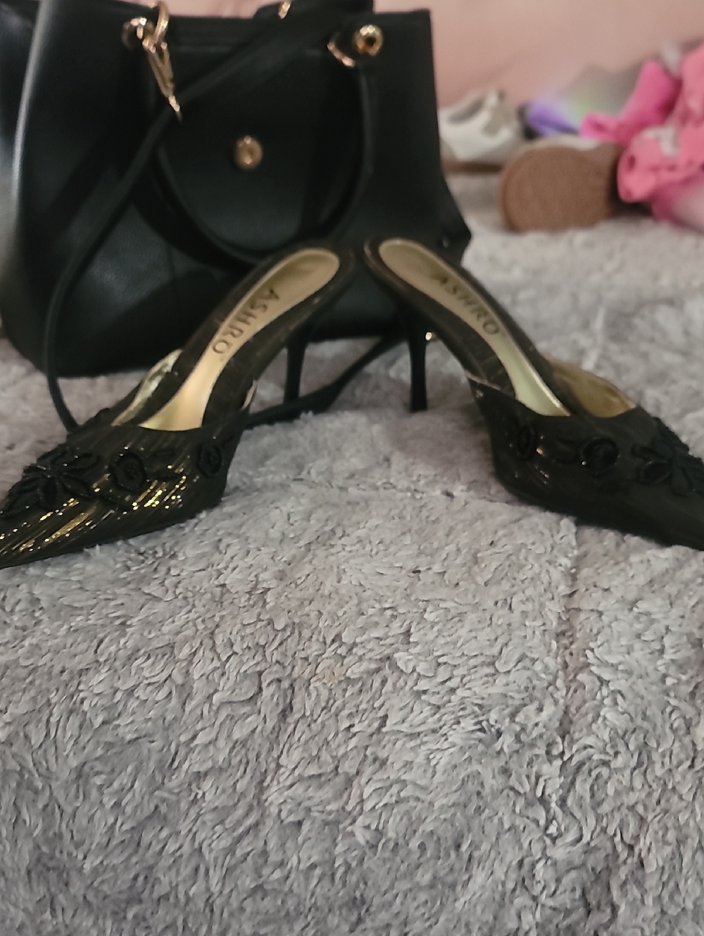 Black Pointed Toe Slingback Heels
